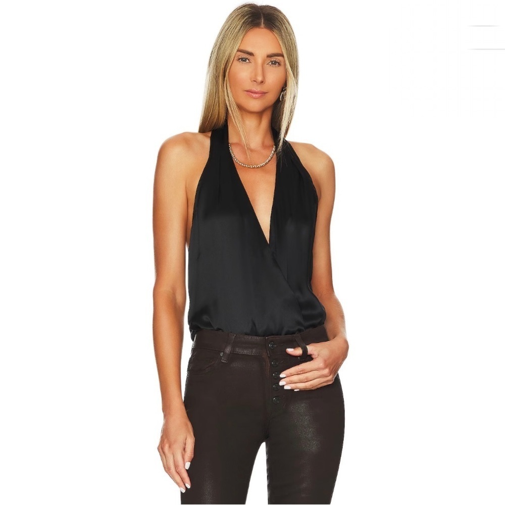 Paige Silk Amalita Bodysuit in Black NWT Small Open Back Halter